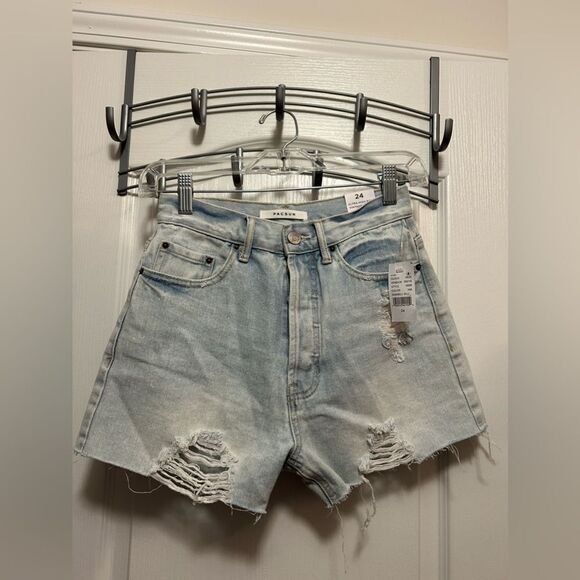 PacSun Light Blue Ultra High Waisted Vintage Denim Shorts size 24 NWT cotton - Picture 6 of 16